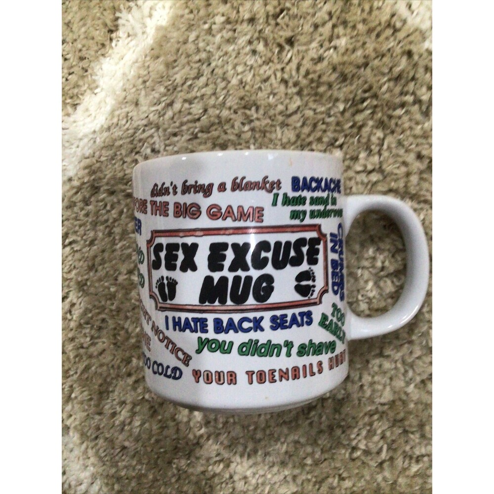 Vintage Sex Excuse Coffee Mug Joke Novelty Cup Many Various Excuses Shelf B